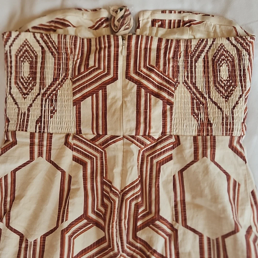 Anthropologie Strapless Geometric Dress in Cream and Brown - Picture 9 of 9